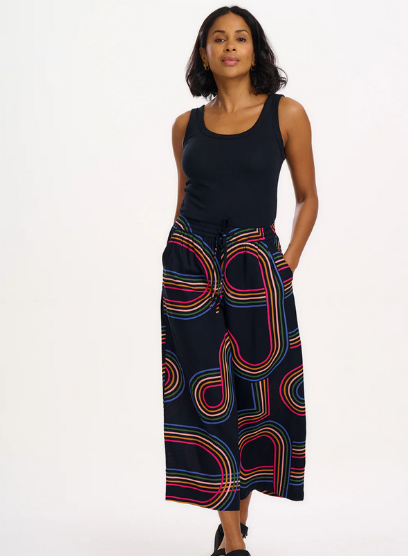 Ameera Wide Leg Trousers in Black, Retro Racer from Sugarhill