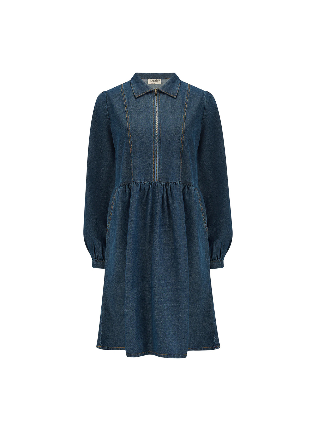 Karen Midi Smock Dress in Deep Blue Denim from Sugarhill