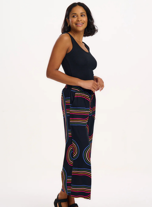 Ameera Wide Leg Trousers in Black, Retro Racer from Sugarhill