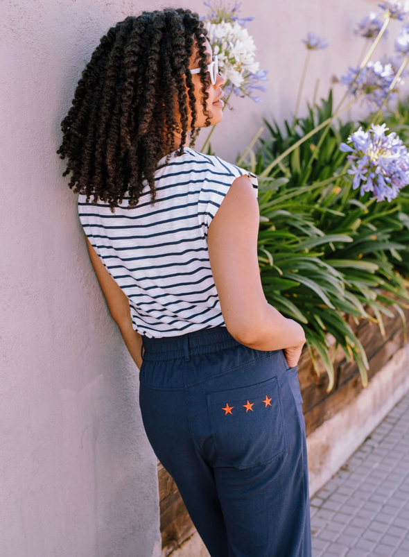 Rowan Trousers in Navy Triple Star from Sugarhill