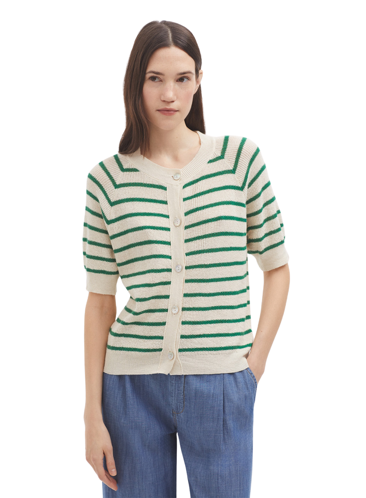Short Striped Jacket in Willow Green from Nice Things