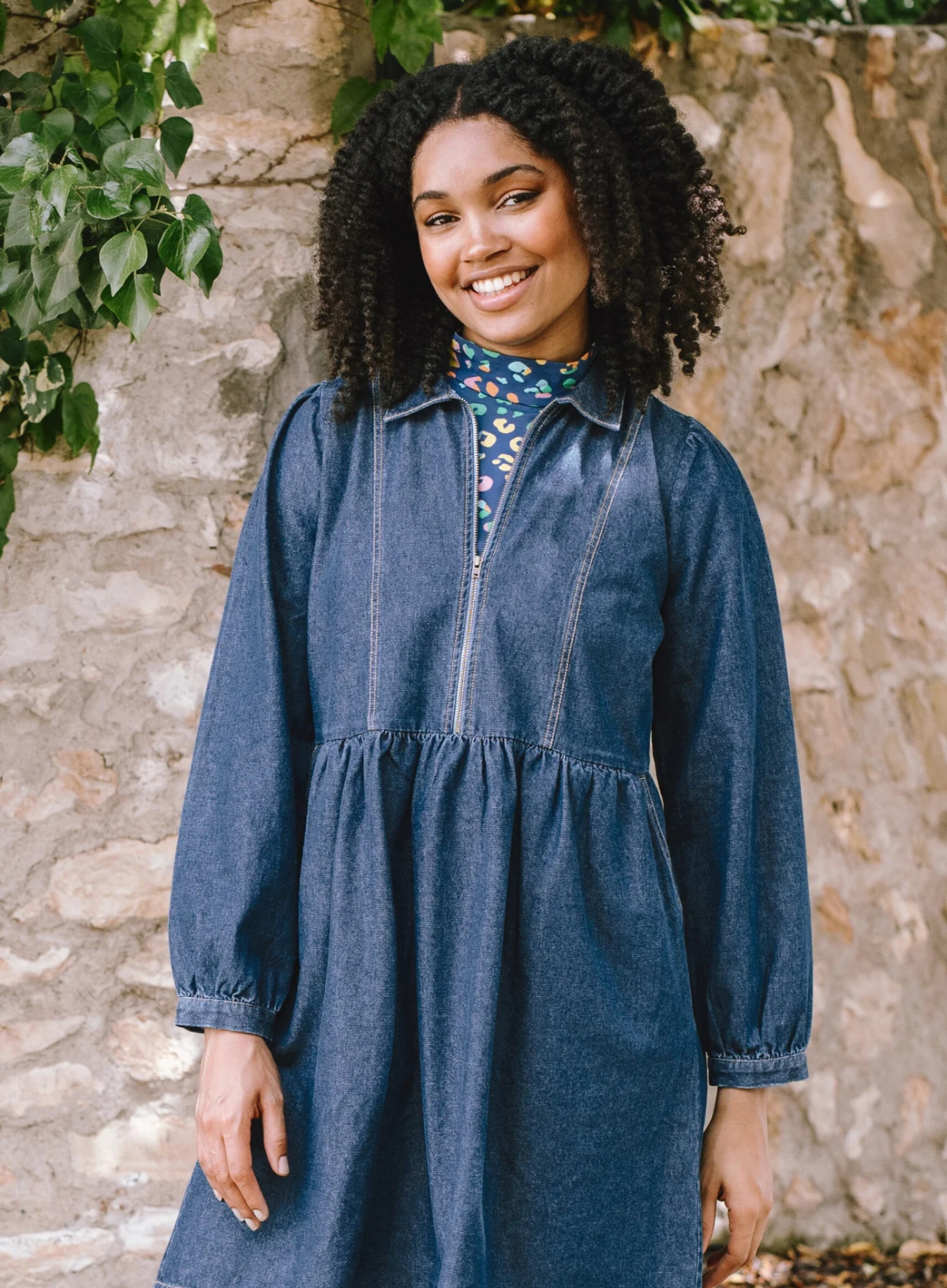 Karen Midi Smock Dress in Deep Blue Denim from Sugarhill