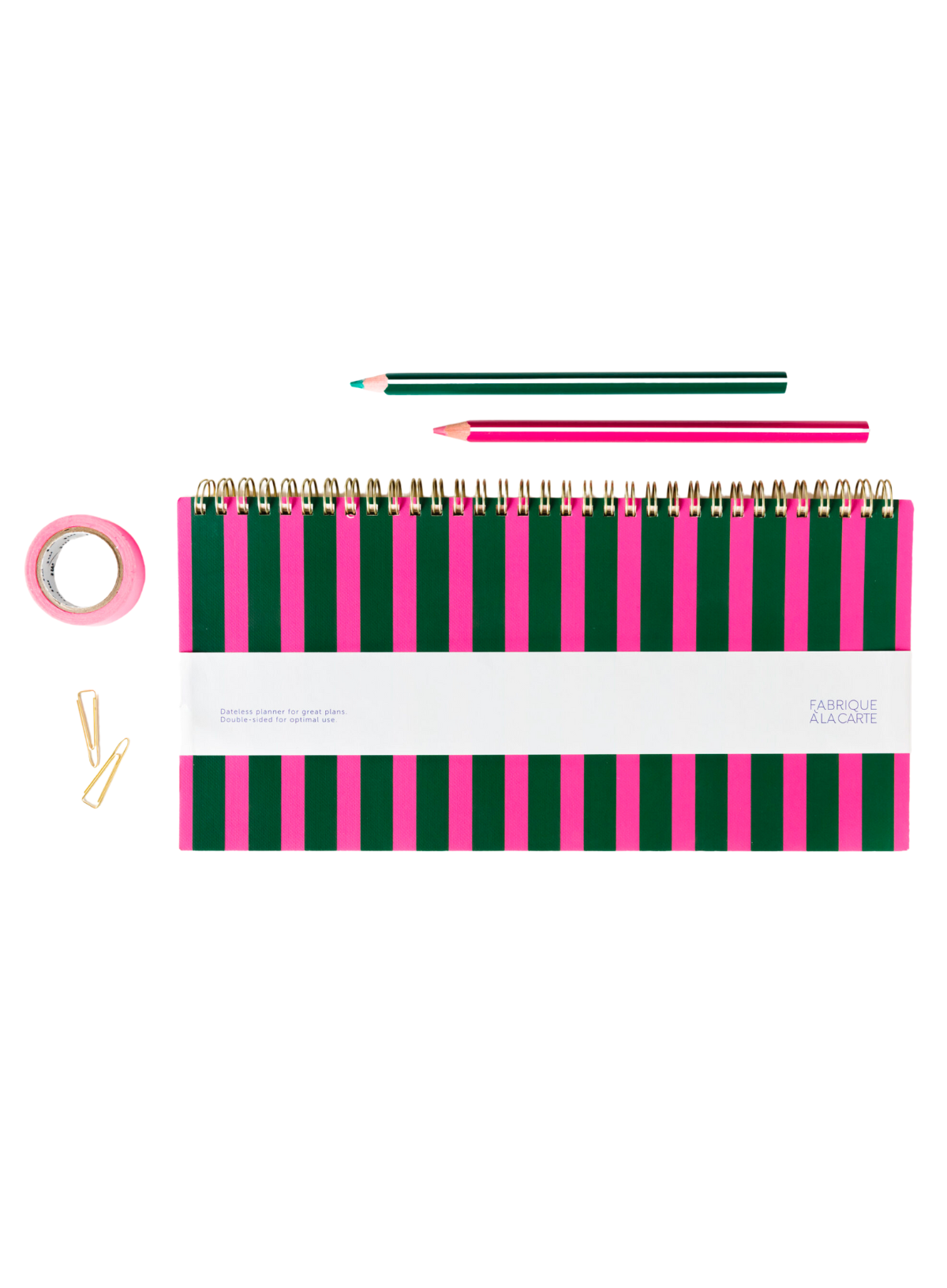 A-Journal Desk Planner in Green & Pink Stripes