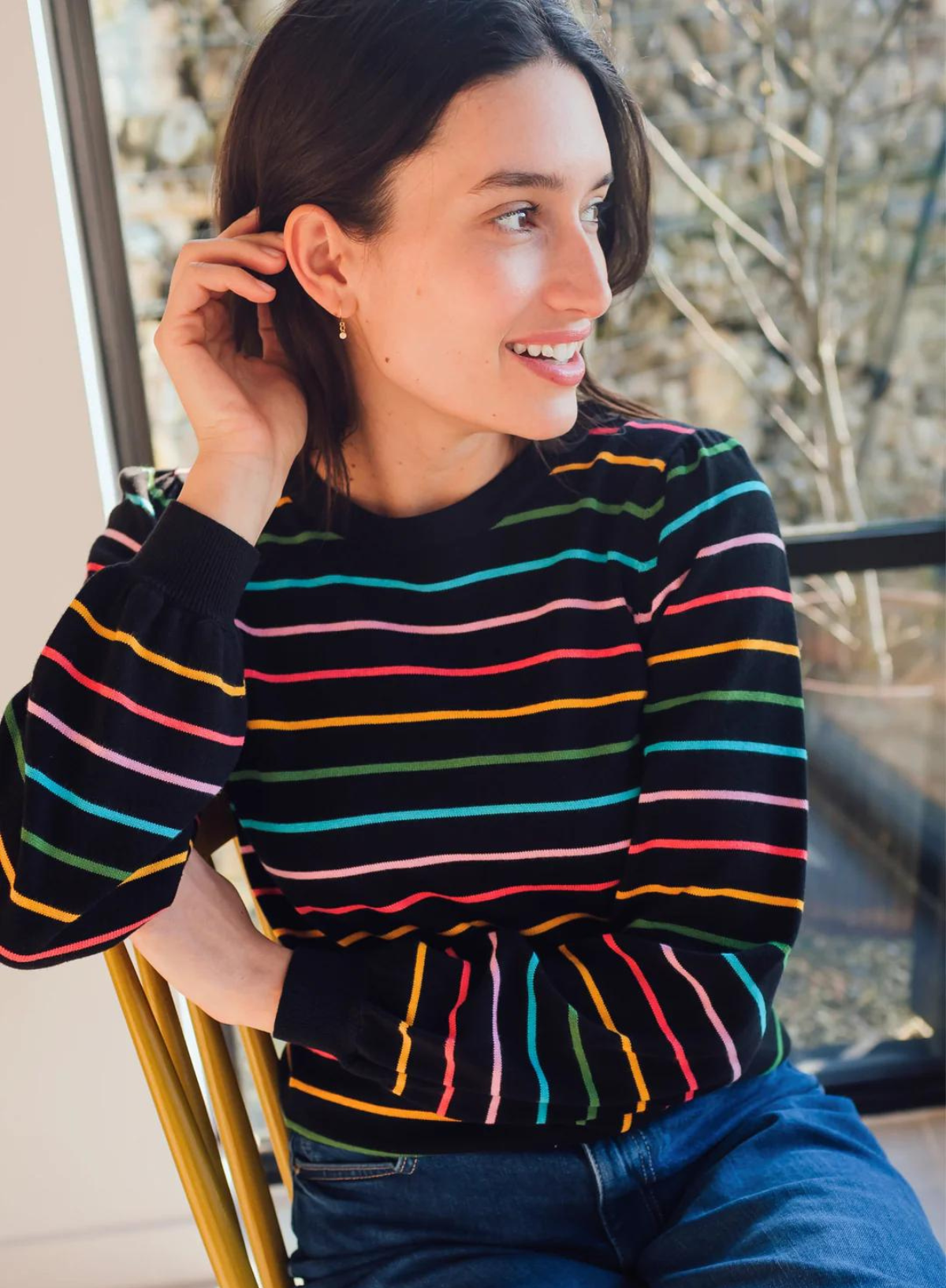 Madeline Jumper in Black Rainbow Stripes from Sugarhill