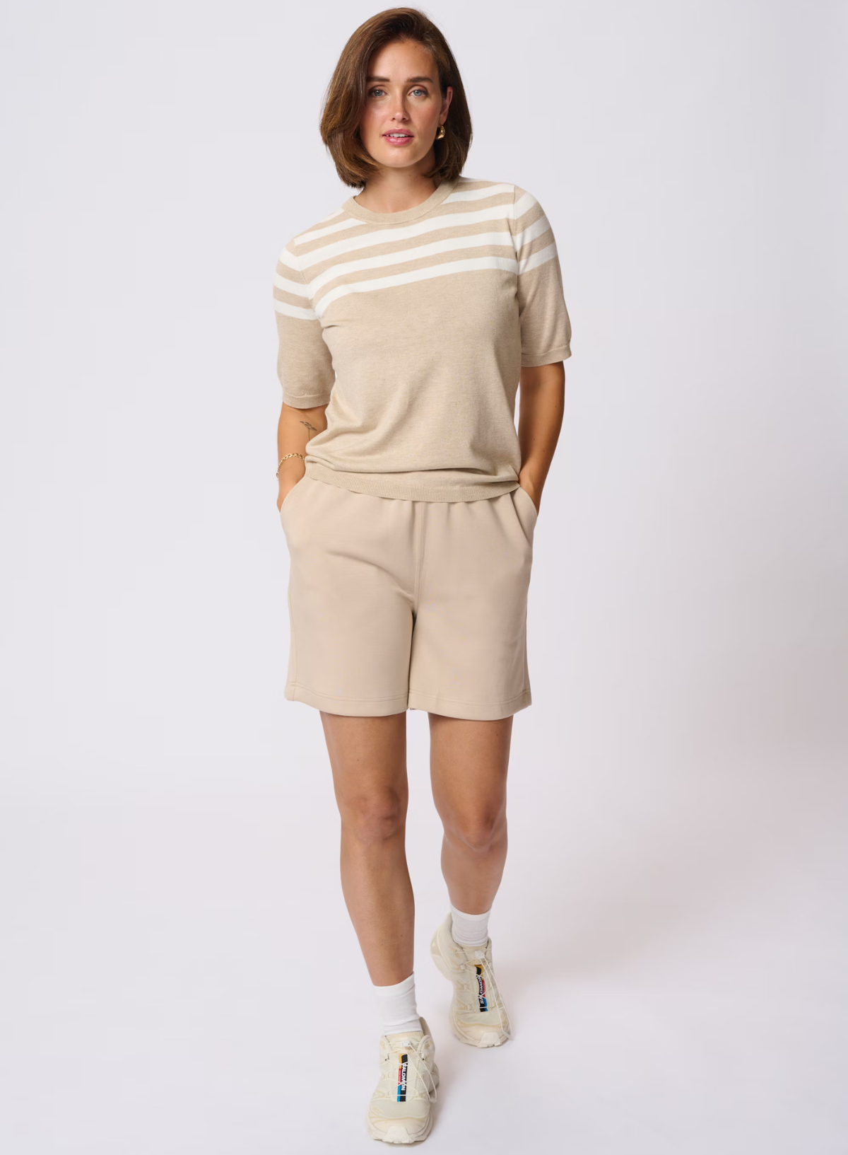 Lizza Striped Knit in Feather Gray/Chalk Half Stripes from Kaffe