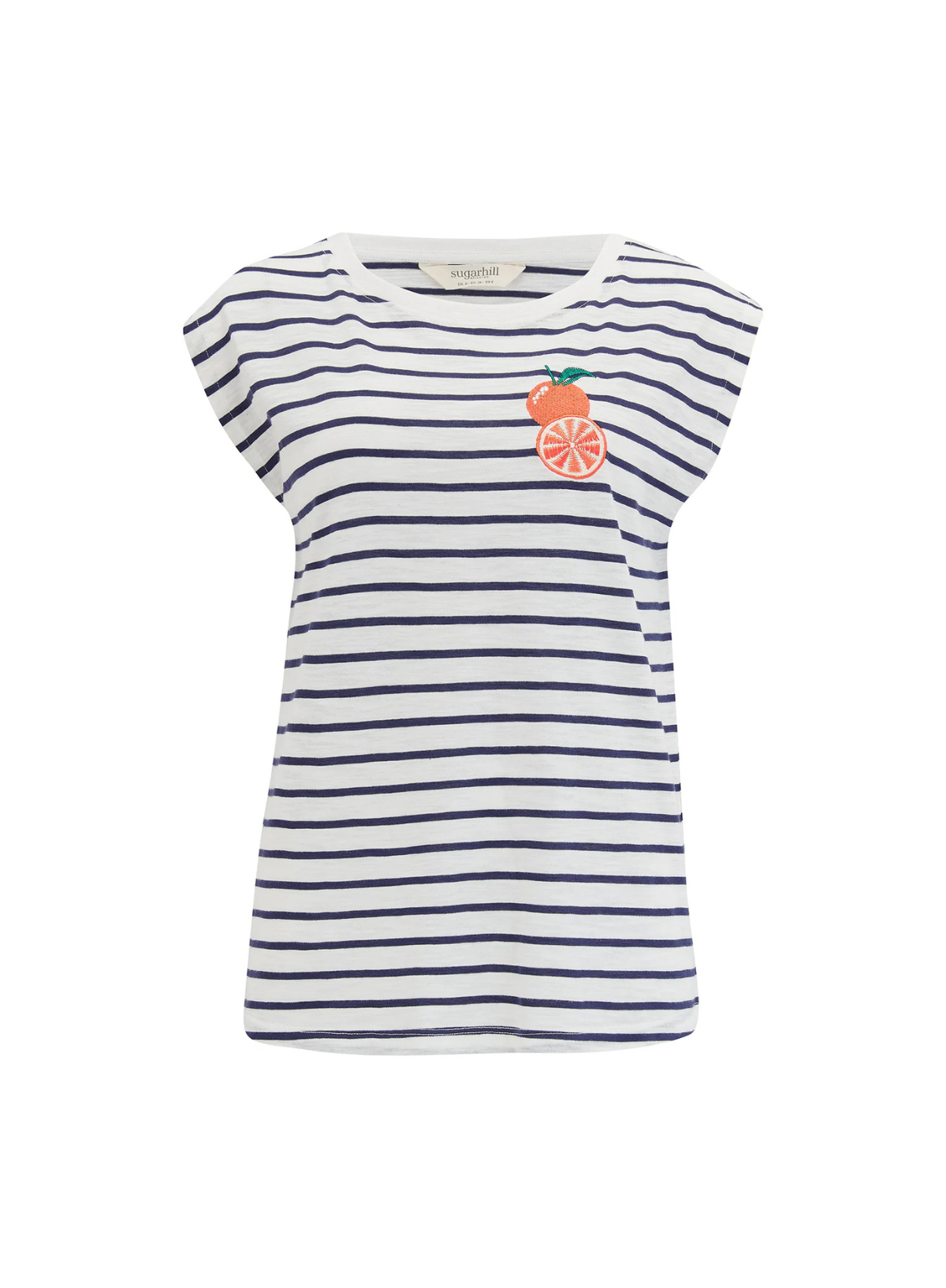Chrissy Relaxed Tank T-Shirt in Off-White/Navy Fruity Orange from Sugarhill