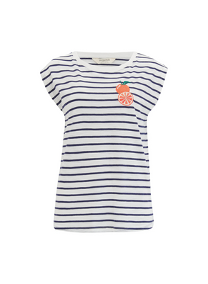 Chrissy Relaxed Tank T-Shirt in Off-White/Navy Fruity Orange from Sugarhill