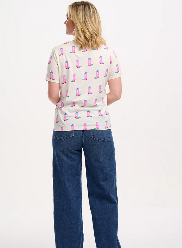 Maggie T-Shirt in Off-White, Cowgirl Boots from Sugarhill
