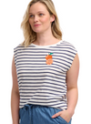 Chrissy Relaxed Tank T-Shirt in Off-White/Navy Fruity Orange from Sugarhill