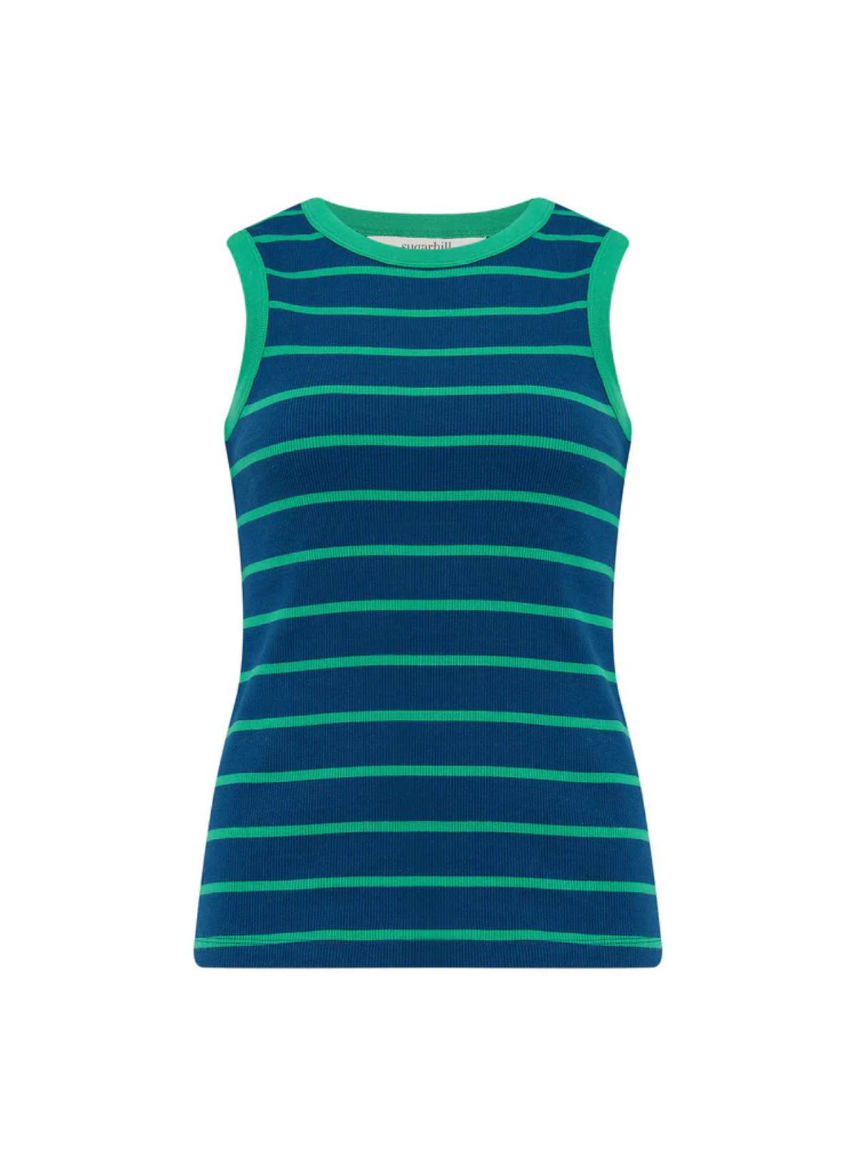 Ruth Fitted Vest Top in Blue/Green Stripes from Sugarhill