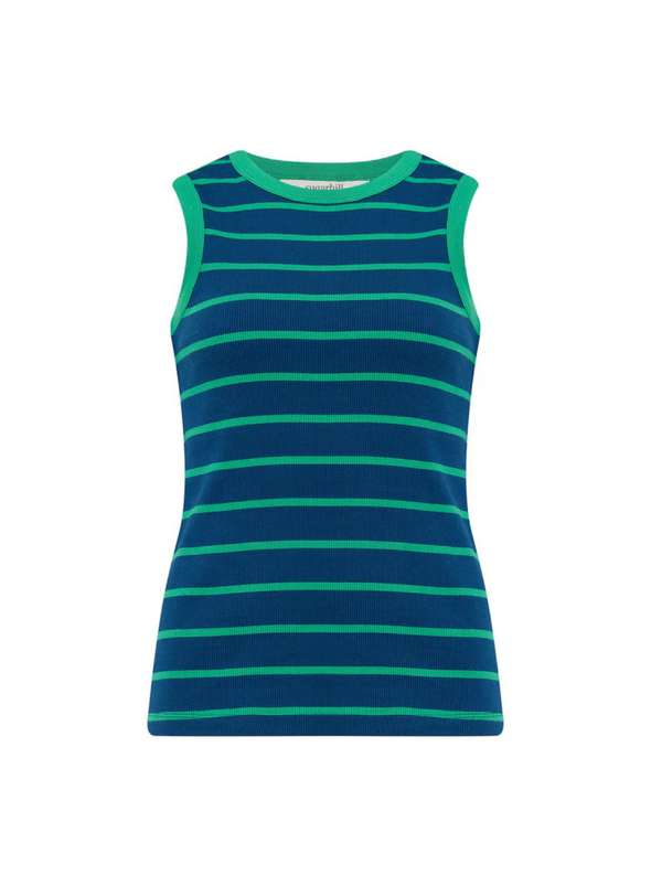 Ruth Fitted Vest Top in Blue/Green Stripes from Sugarhill