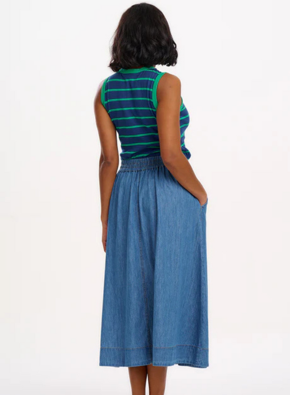 Ruth Fitted Vest Top in Blue/Green Stripes from Sugarhill