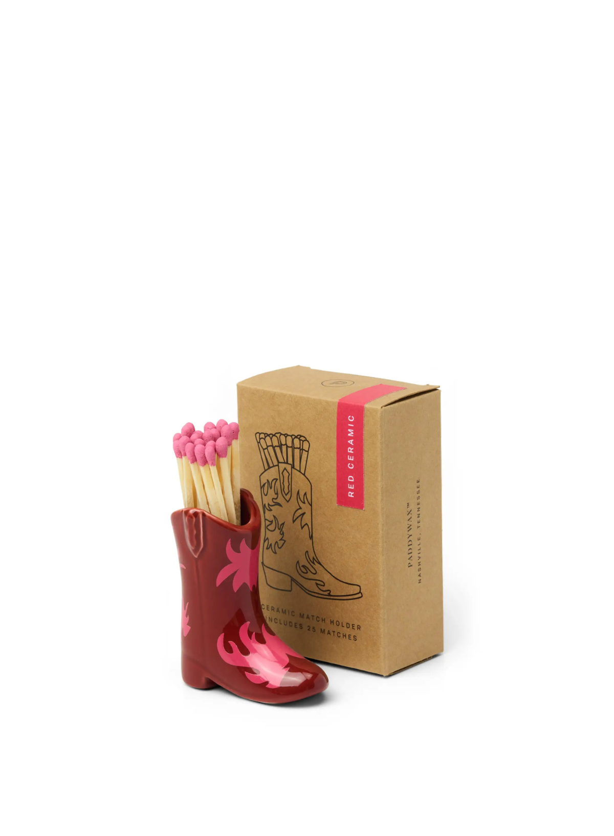 Nashville Ceramic Boot Match Holder in Red & Pink from Paddywax