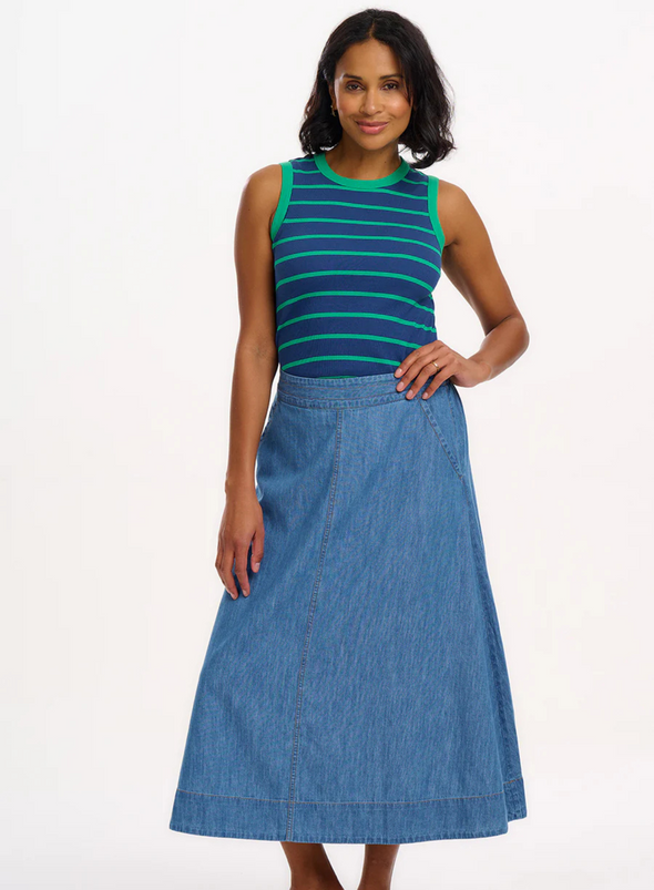 Ruth Fitted Vest Top in Blue/Green Stripes from Sugarhill