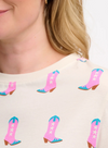 Maggie T-Shirt in Off-White, Cowgirl Boots from Sugarhill