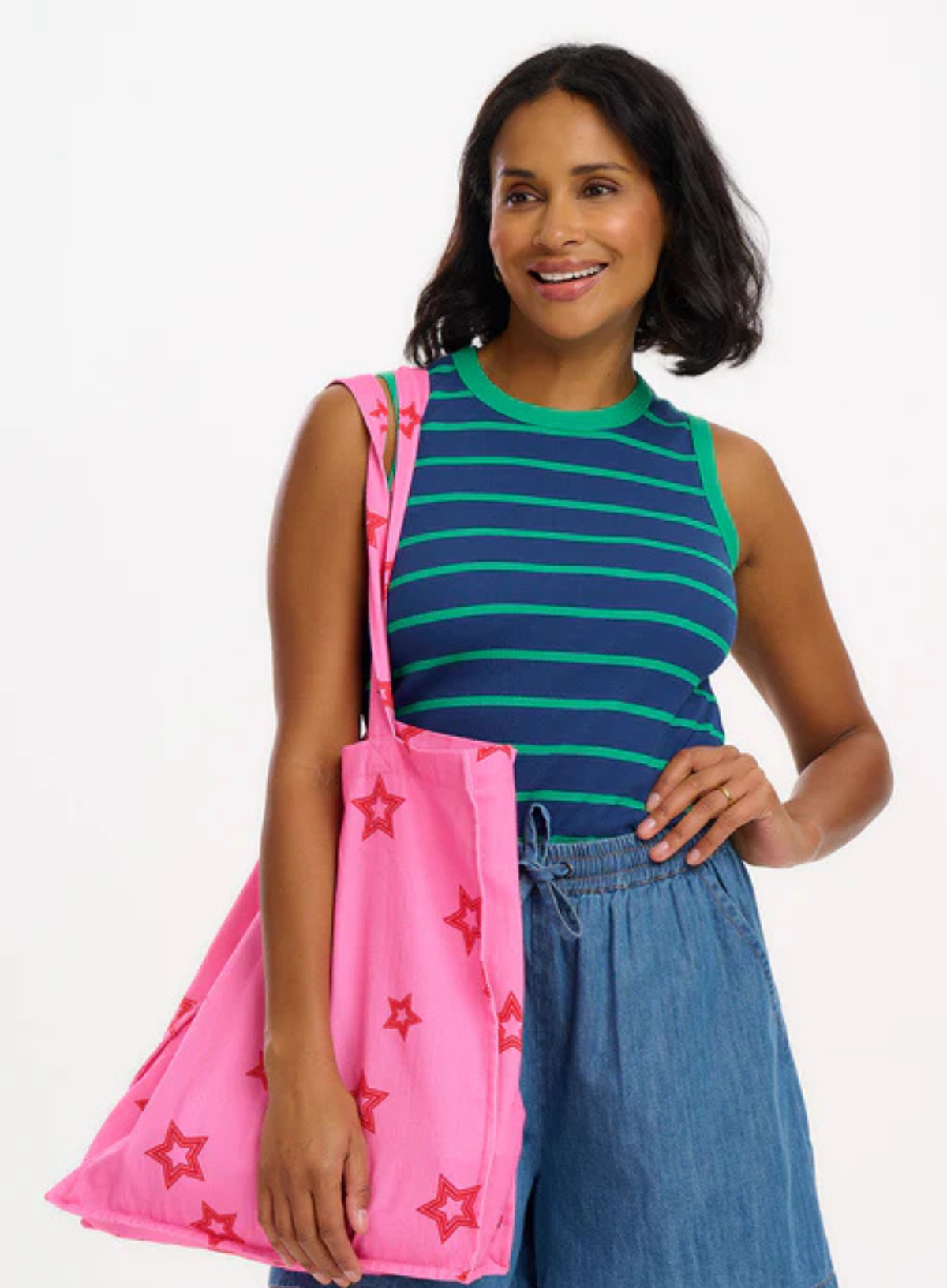 Sugarhill Brighton Ruth Fitted Vest Top in Blue/Green Stripes