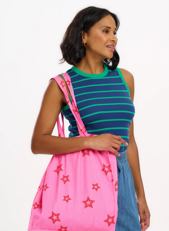 Ruth Fitted Vest Top in Blue/Green Stripes from Sugarhill
