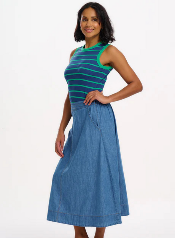 Ruth Fitted Vest Top in Blue/Green Stripes from Sugarhill