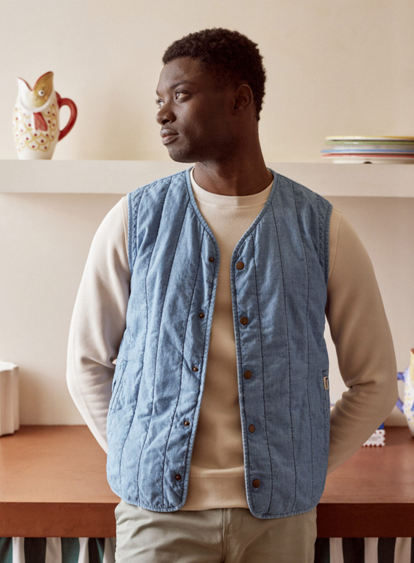 Epinay Outerwear Gilet in Denim from Faguo