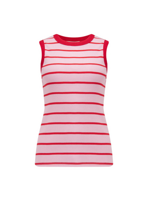 Ruth Fitted Vest Top in Pink/Red Stripes from Sugarhill