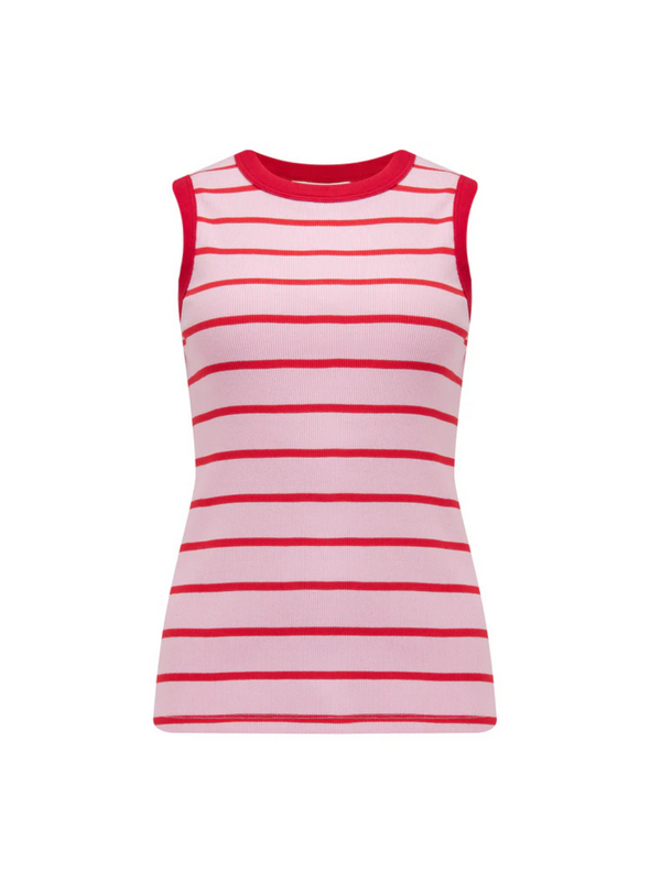 Ruth Fitted Vest Top in Pink/Red Stripes from Sugarhill