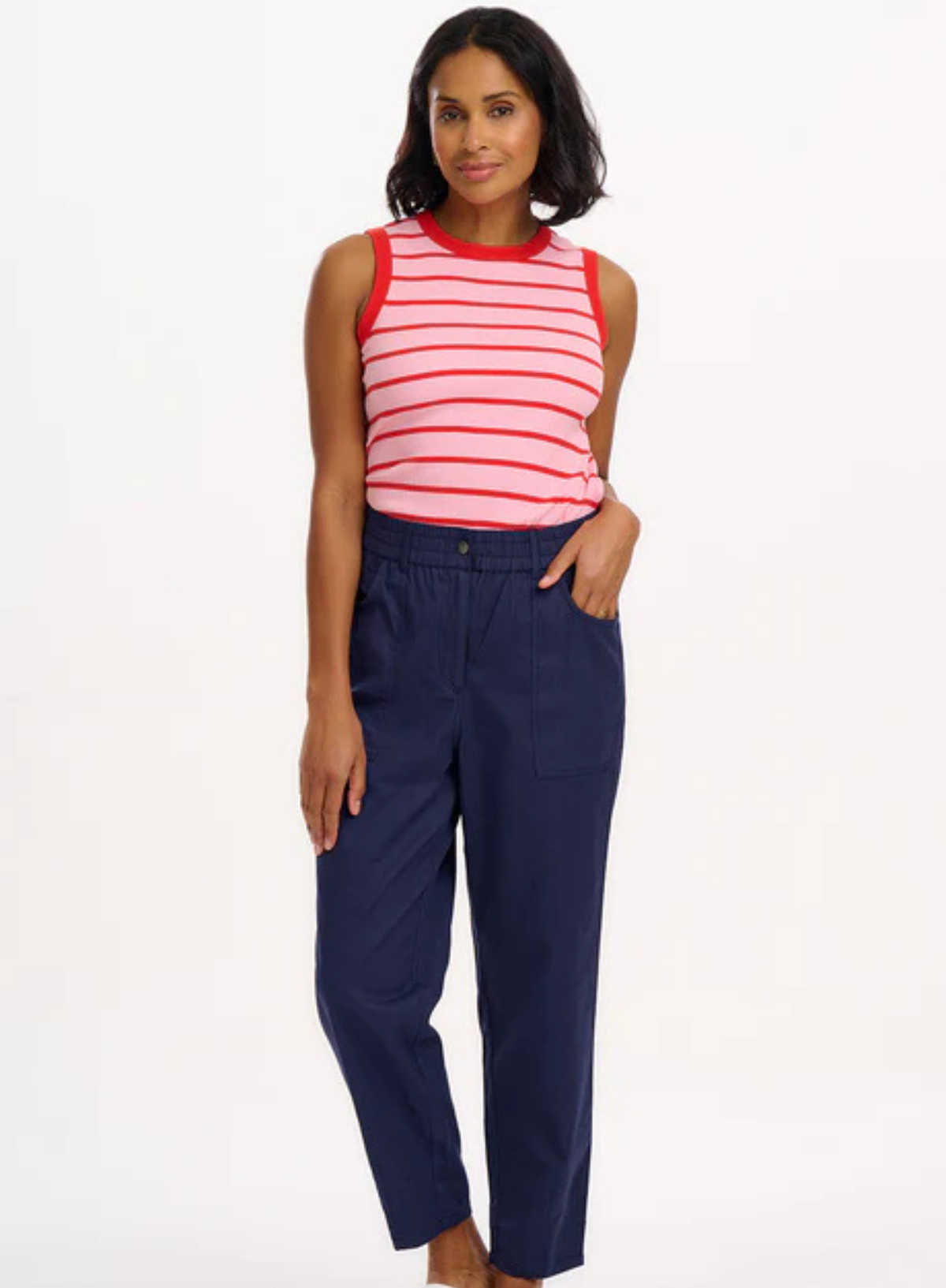 Ruth Fitted Vest Top in Pink/Red Stripes from Sugarhill
