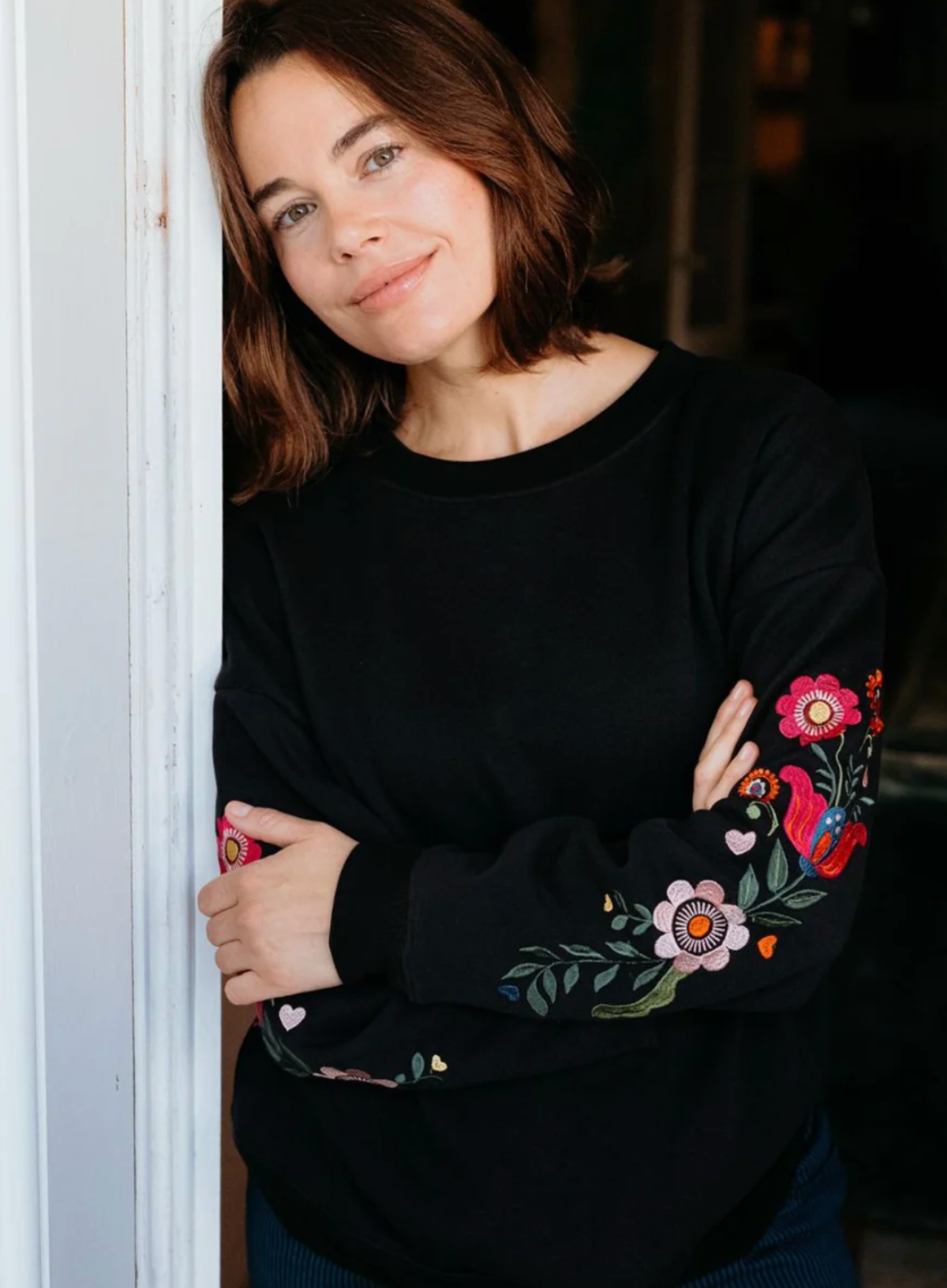 Sugarhill Eadie Folk Floral Relaxed Black Sweatshirt