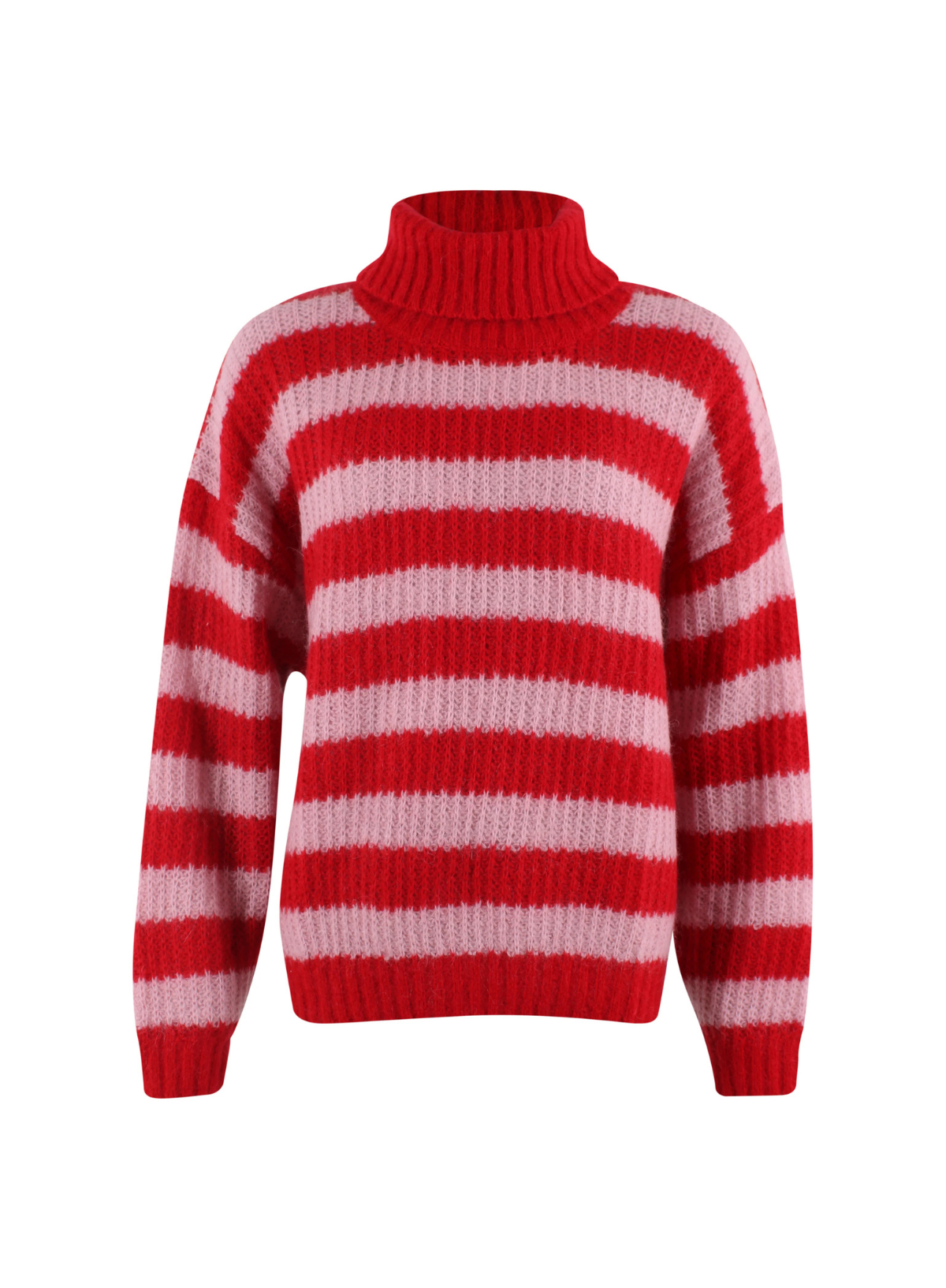 Danefae Dane Caring Mohair Rollneck Sweater in Dark Red & Cold Pink