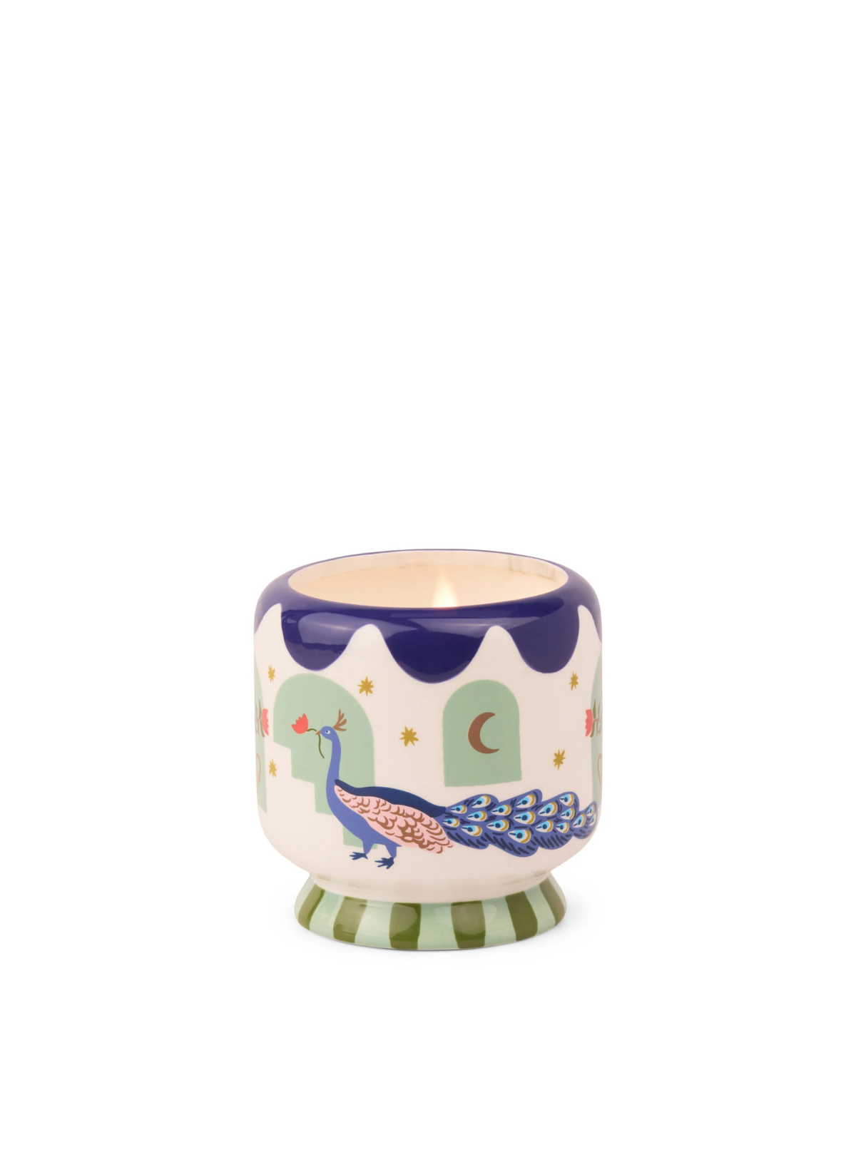 A Dopo 8oz Peacock Ceramic Candle in Misted Lime from Paddywax