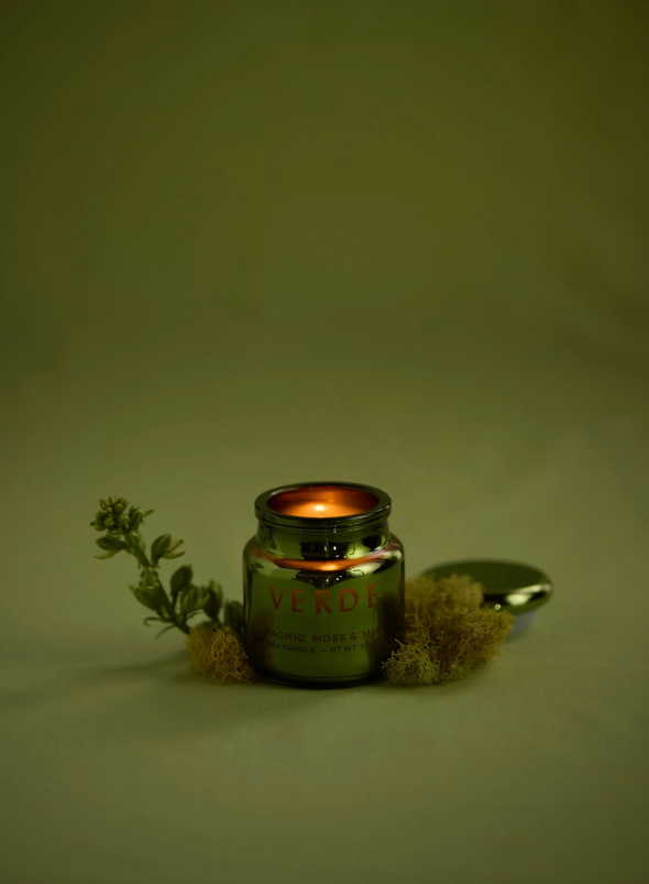 Chroma Verde Green Metallic Glass Candle in Pacific Moss from Paddywax
