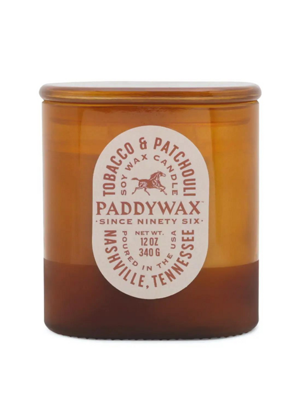 Vista Glass Candle Amber in Tobacco & Patchouli 12oz from Paddywax