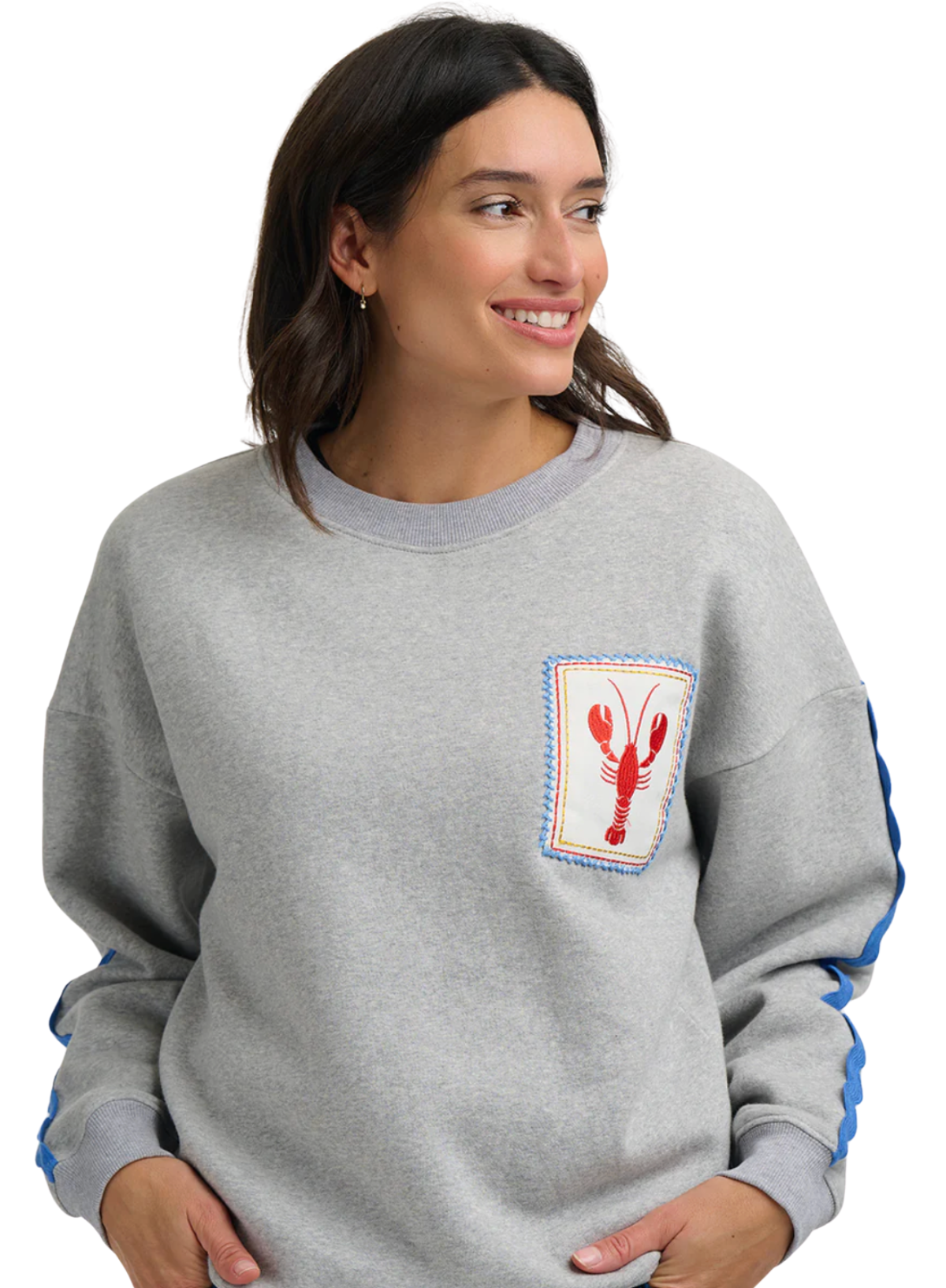 Sugarhill Eadie Relaxed Sweatshirt Grey Marl, Lobster