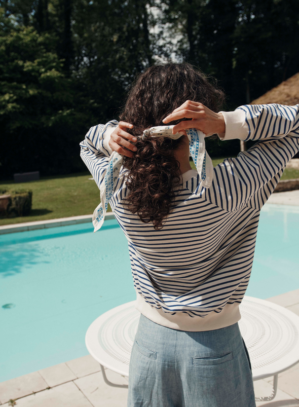 Baylor Fleeced Stripe Sweatshirt in Marine from Emile & Ida