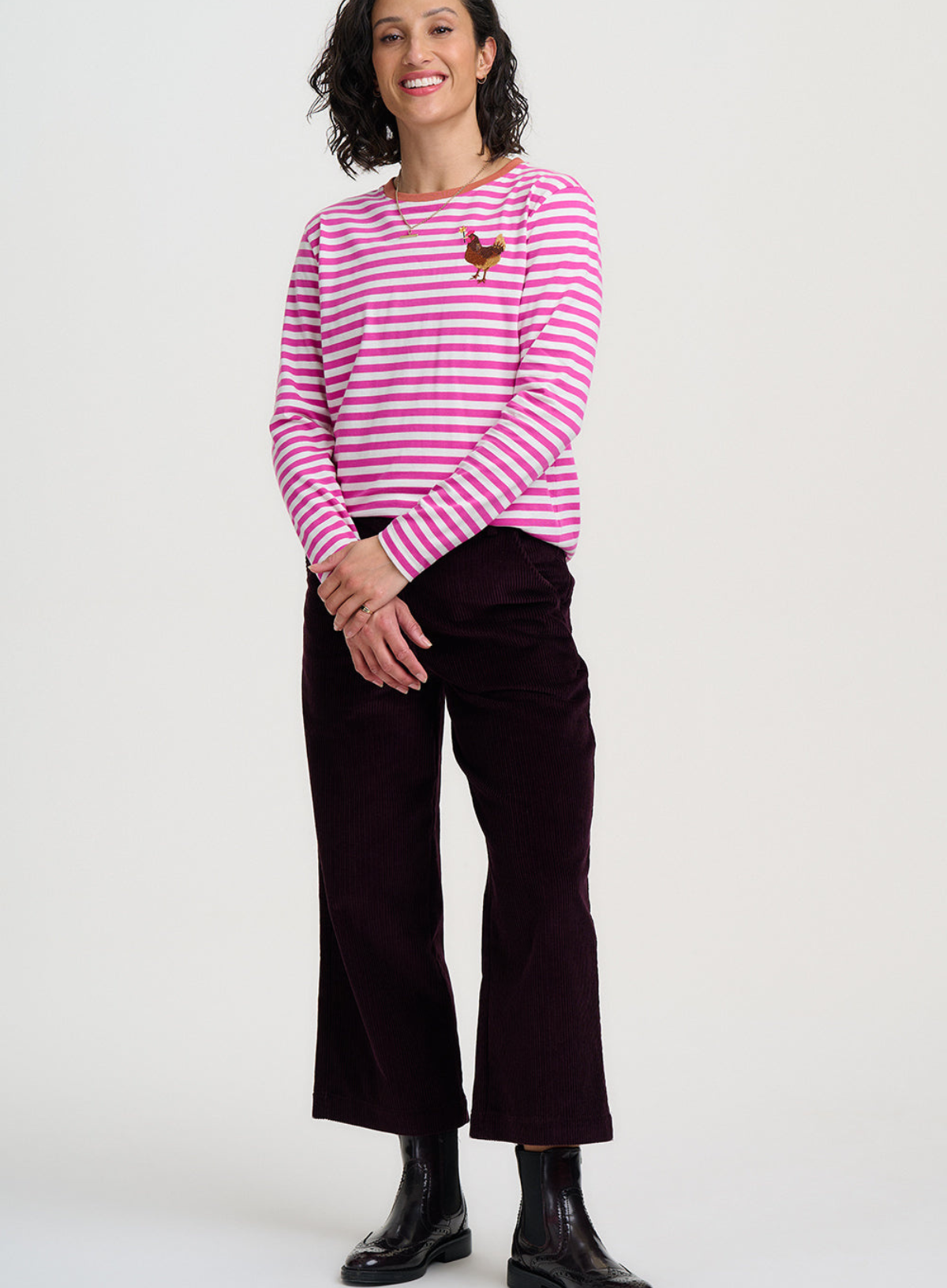 Sugarhill Brunswick Jersey Top in off-White/Magenta Chicken Flower