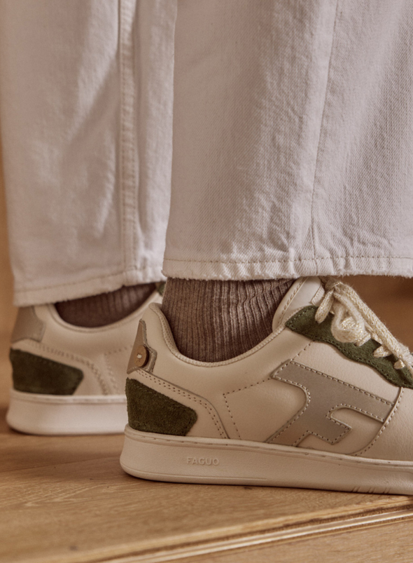 Hazel Baskets Leather Trainers in Kaki from Faguo