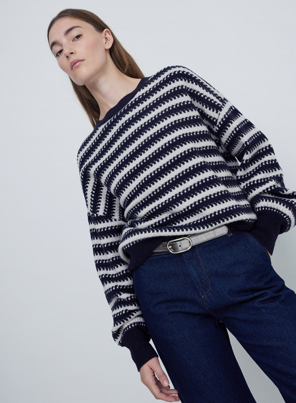 Daffy Jumper in Navy + Ecru from Yerse