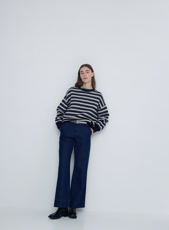 Daffy Jumper in Navy + Ecru from Yerse