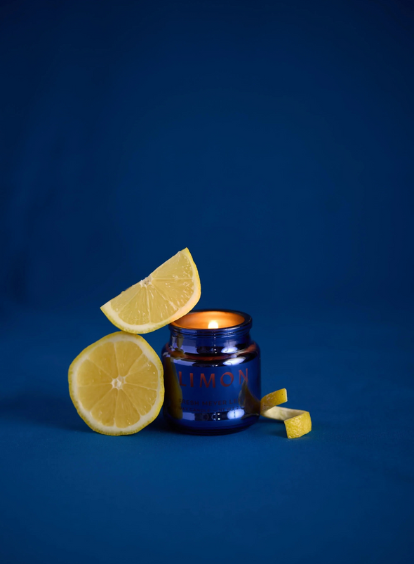 Chroma Limon Cobalt Metallic Glass Candle in Meyer Lemon from Paddywax