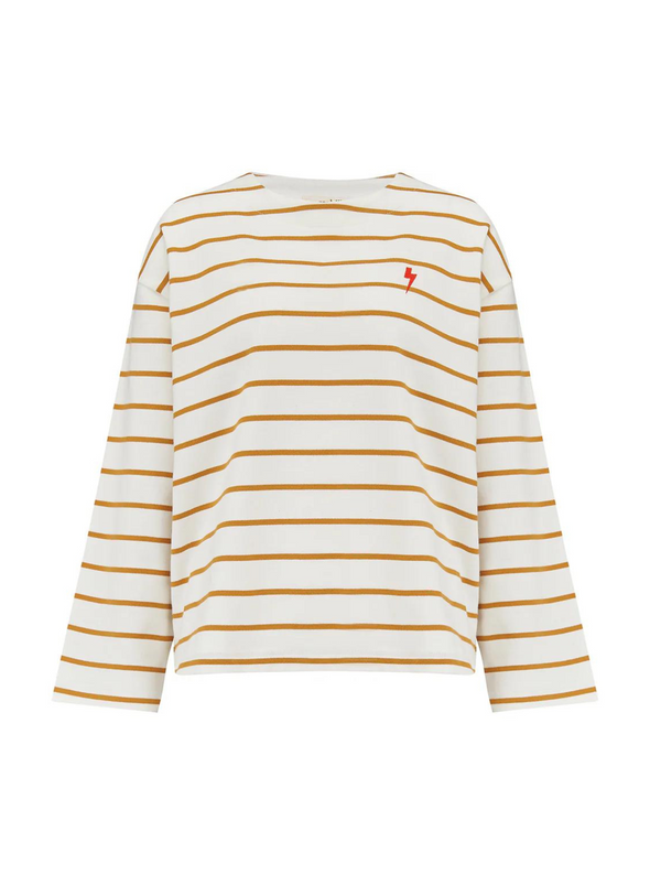 Billie Breton Top in Off White/Tan Lightning Strike from Sugarhill
