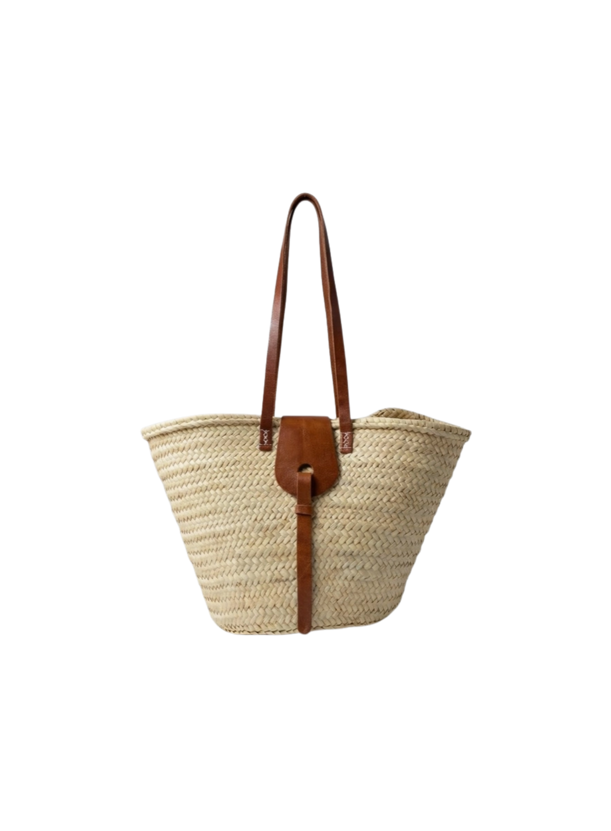 Melecraft French Market Basket Straw Tote with Leather Handles Summer