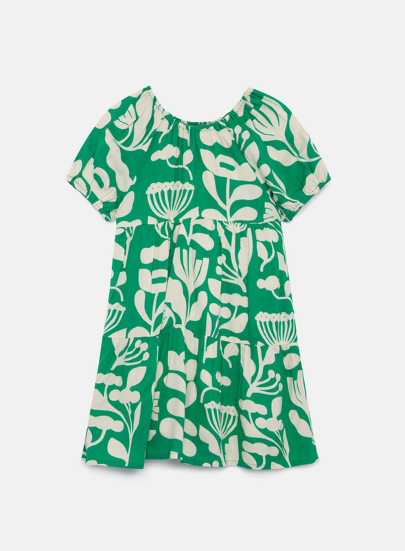 Short Sleeve Dress in Green Flower Print from Compañia Fantastica Mini