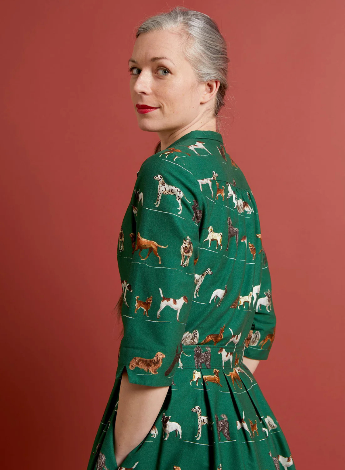 Cynthia Dress in Green Porcelain Dogs from Palava