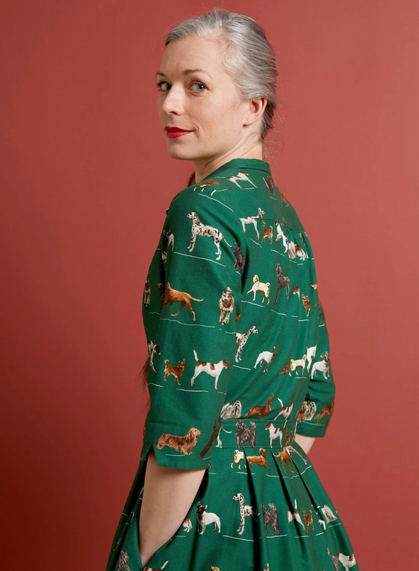 Cynthia Dress in Green Porcelain Dogs from Palava