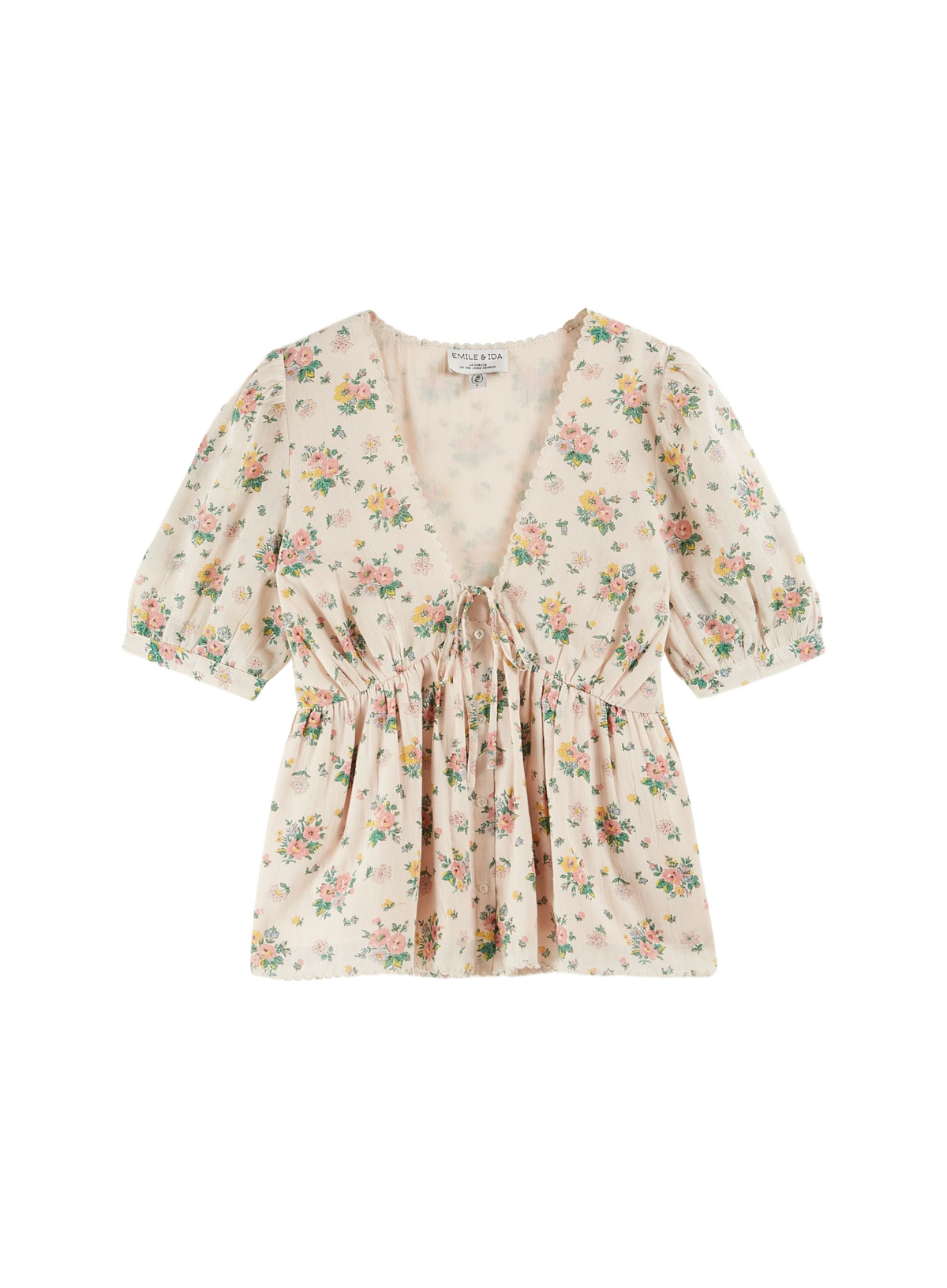 Borica Printed Embroidered Blouse in Rose Printemps from Emile & Ida
