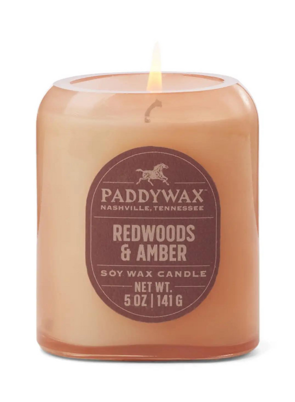 Vista Glass Candle Rusty Pink in Redwoods & Amber 5oz from Paddywax