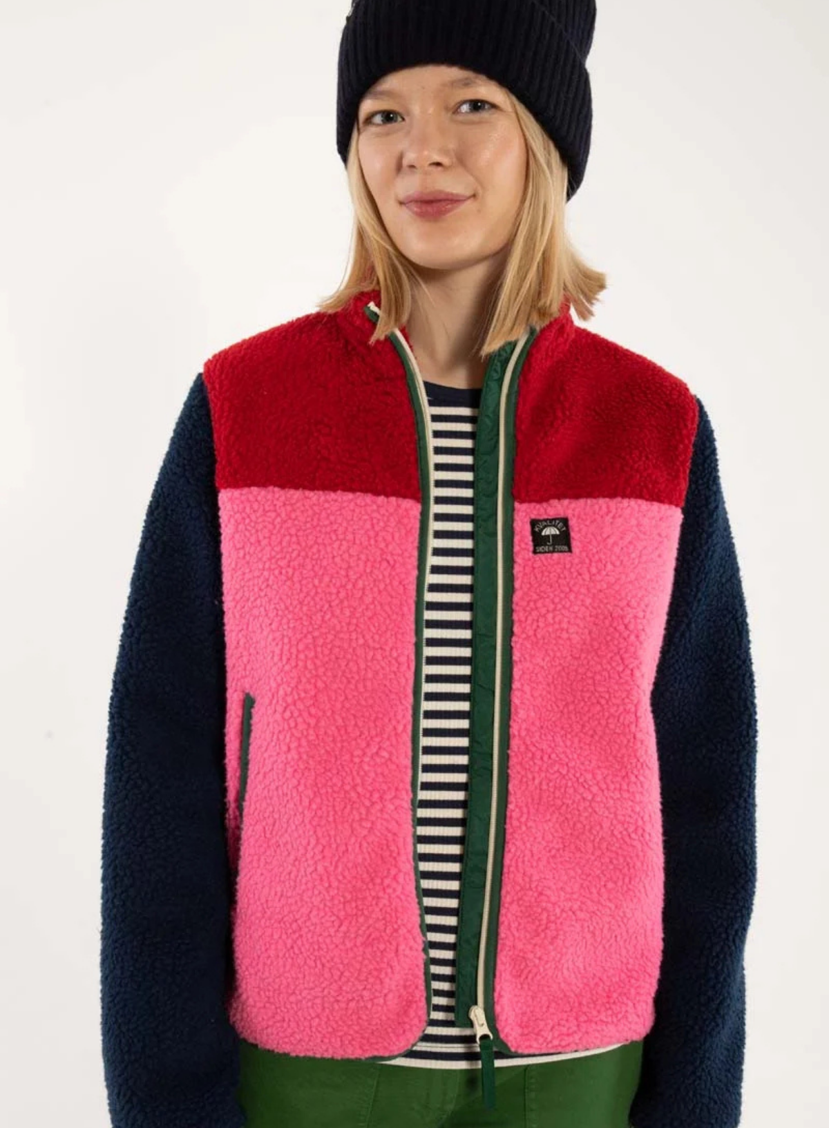 Danefae Dane Birk Fleece Zip-Up in Dark Red, Navy, Spicy Pink and dark Pine