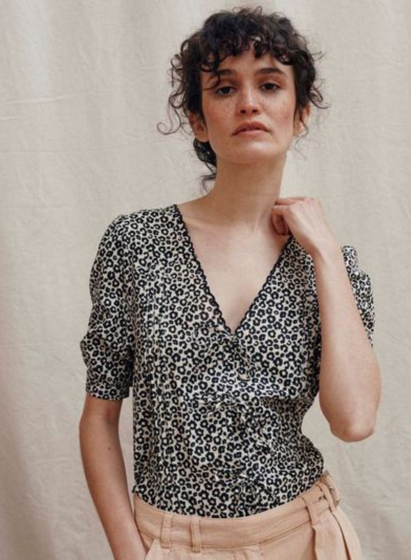 Blaise Printed Blouse in Leopard Noir from Emile & Ida