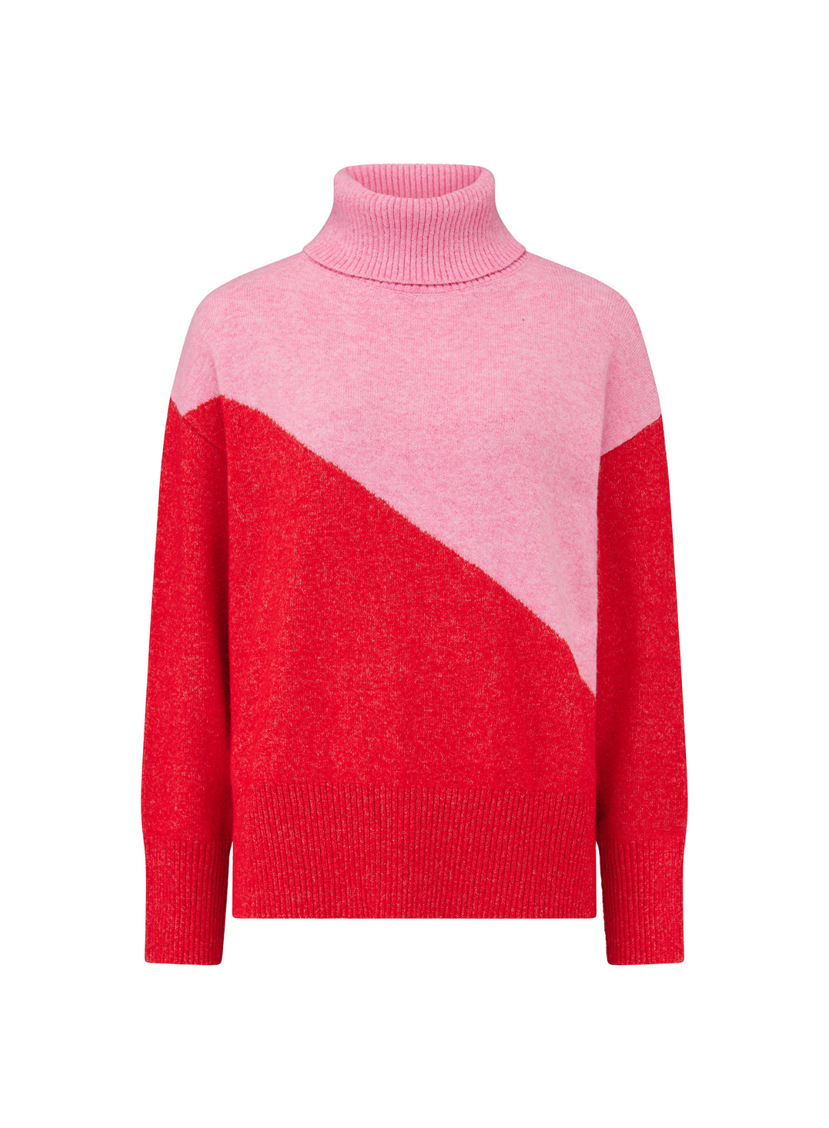 Sugarhill Brighton Winona Pink Red Colour Block Roll Neck Jumper on a white background