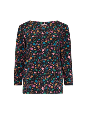 Noor Jersey Top in Black/Multi Star Cluster from Sugarhill