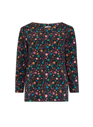 Noor Jersey Top in Black/Multi Star Cluster from Sugarhill